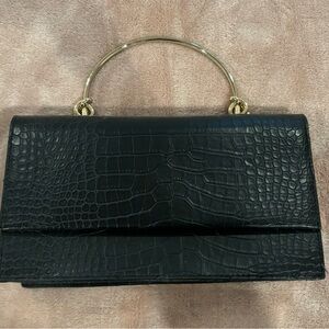 Black crocodile print leather purse